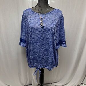 Apt 9 Womens Blouse Blue White Striped Fitted Tie Waist NWT Size XXL